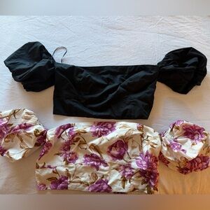 Abercrombie Emerson Poplin Floral Puff Sleeve Top and Black Off-Shoulder Top